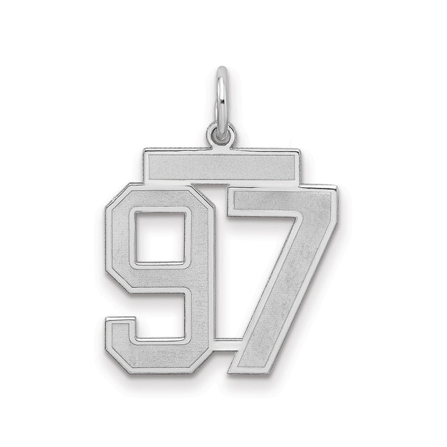 Sterling Silver Number 97 Pendant, Bold Block Font Sports Charm, Unisex Jewelry