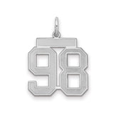 Medium Satin Number 98 Charm Pendant in Real 925 Sterling Silver