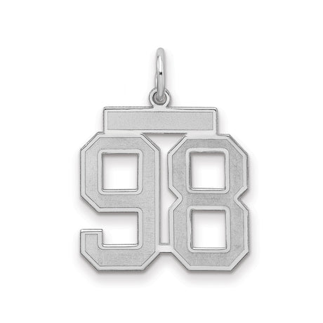 Medium Satin Number 98 Charm Pendant in Real 925 Sterling Silver