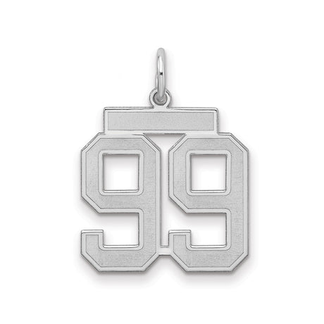 Medium Satin Number 99 Charm Pendant in Real 925 Sterling Silver
