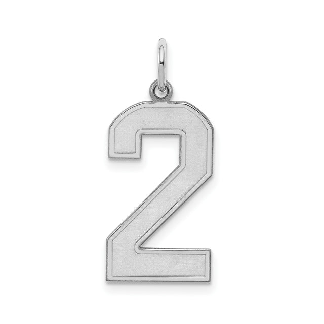 Sterling Silver Number 2 Pendant Charm, Satin Finish, Modern Bold Design, Unisex Jewelry