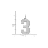 Sterling Silver Number 3 Pendant Charm, Block Design, Sports Theme, Unisex Jewelry