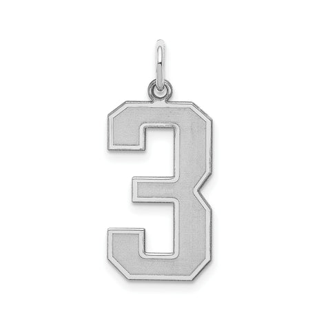 Sterling Silver Number 3 Pendant Charm, Block Design, Sports Theme, Unisex Jewelry