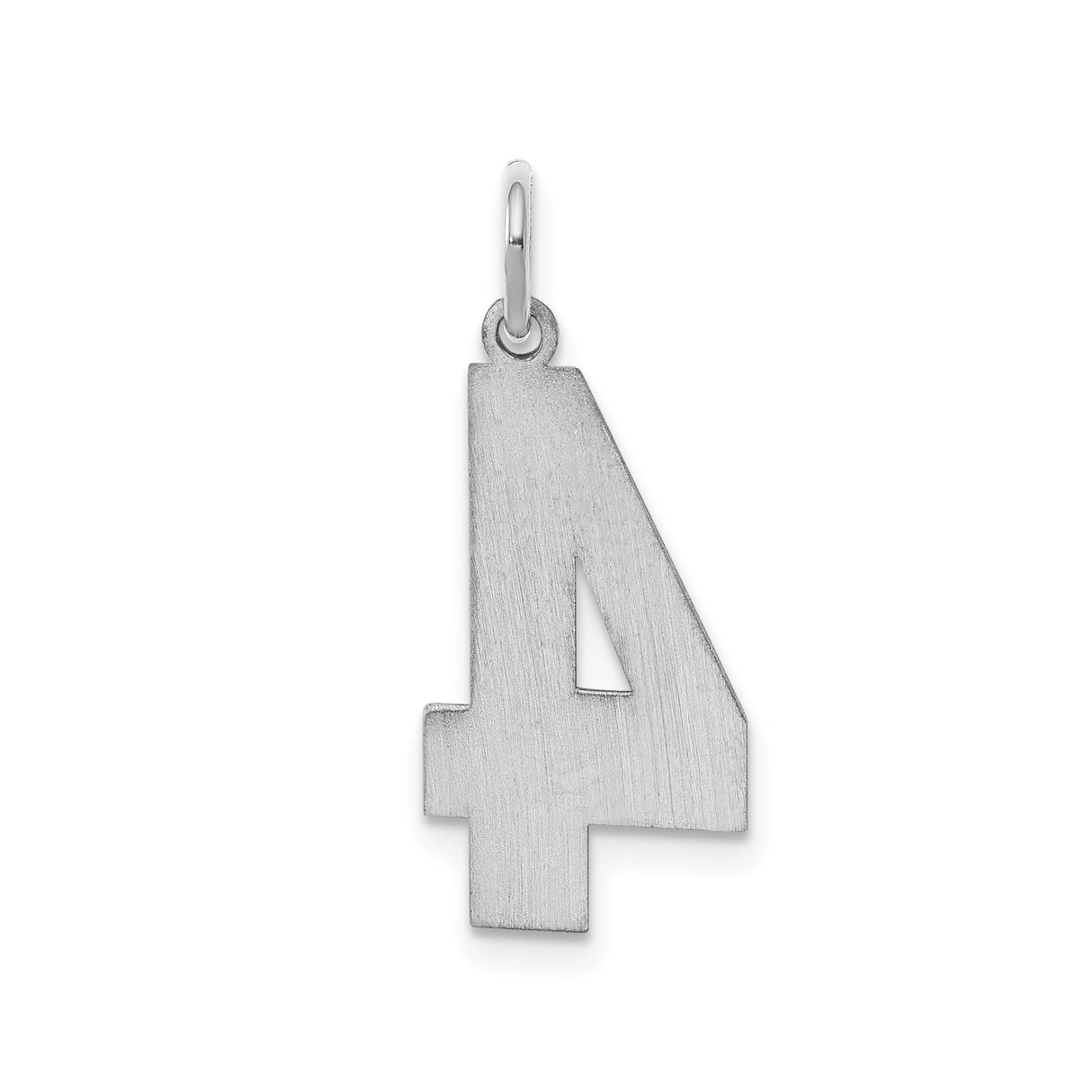 Sterling Silver Number Four Pendant Charm with Brushed Finish, Modern Numerical Design
