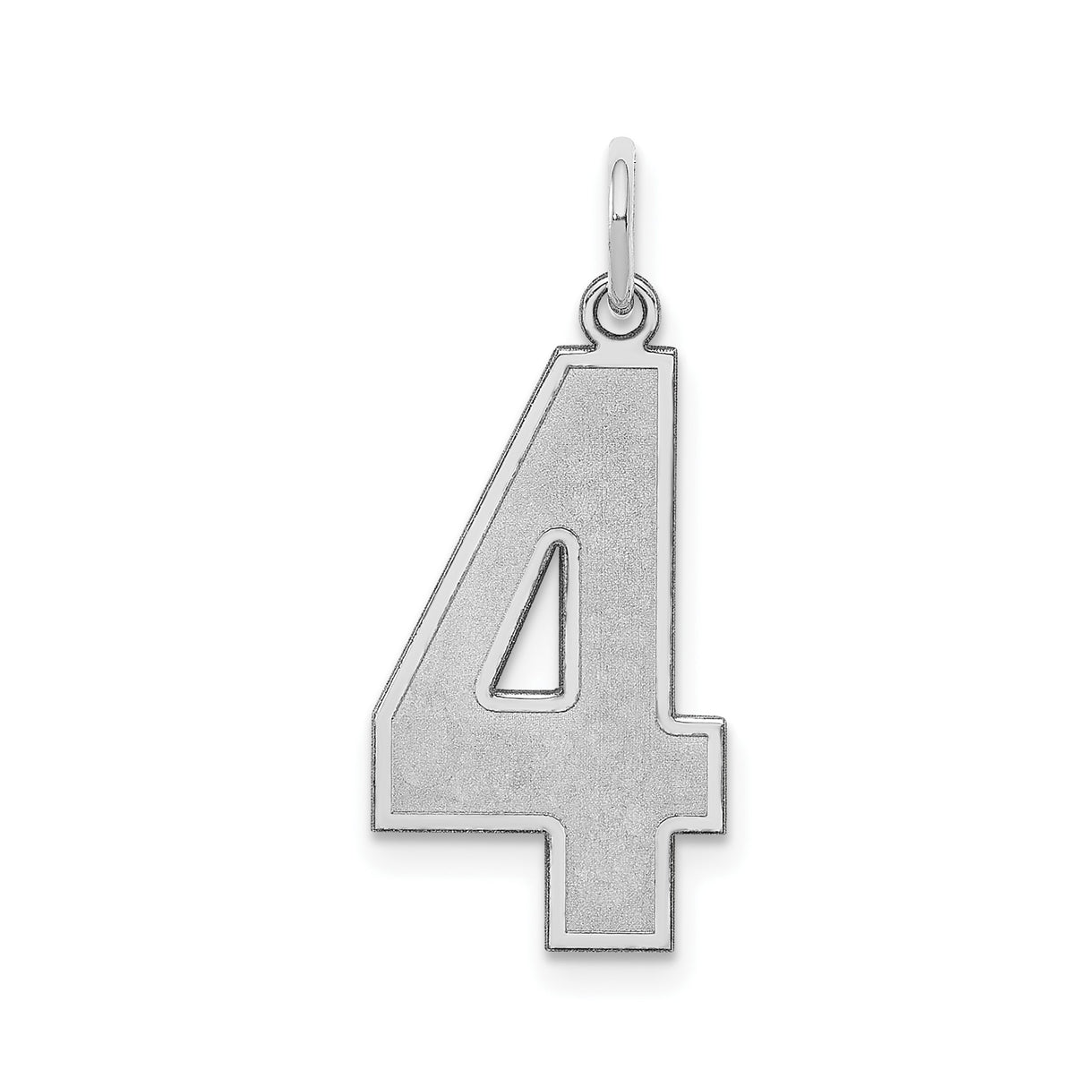 Sterling Silver Number Four Pendant Charm with Brushed Finish, Modern Numerical Design