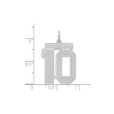 Sterling Silver Number 10 Pendant with Bold Block Font, Chunky Unisex Sports Charm