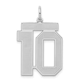 Sterling Silver Number 10 Pendant with Bold Block Font, Chunky Unisex Sports Charm