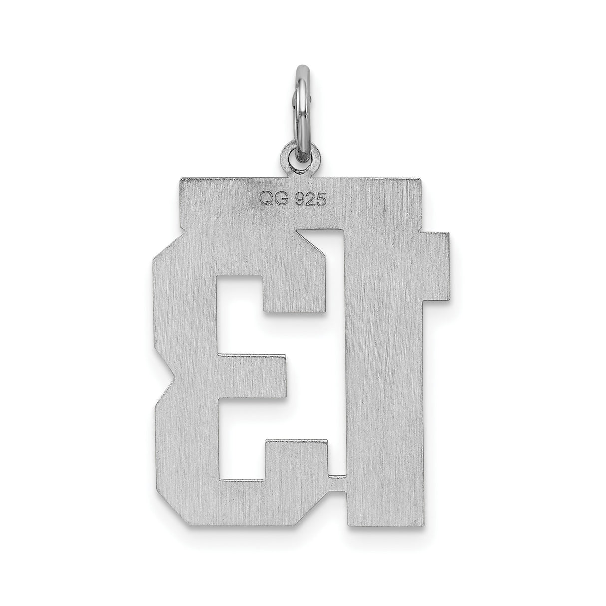 Sterling Silver Pendant Charm, Number 13 in Bold Block Font, Satin Finish Unisex Design