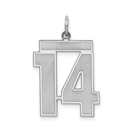 Sterling Silver Number 14 Pendant, Bold Block Numeral Design, Unisex Sports Charm