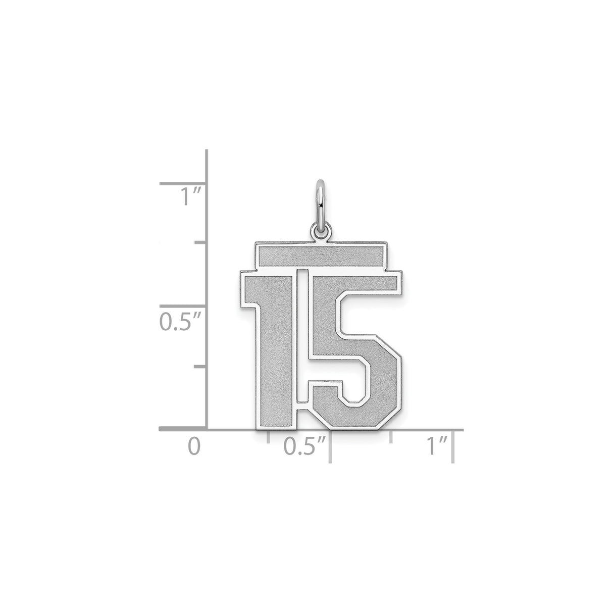 Sterling Silver Number 15 Pendant with Bold Block Font, Satin Finish, Unisex Sports Charm