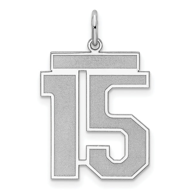 Sterling Silver Number 15 Pendant with Bold Block Font, Satin Finish, Unisex Sports Charm