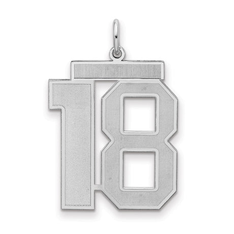 Sterling Silver Number 18 Pendant Charm, Bold Block Numerals, Satin Finish, Sports Jersey Style