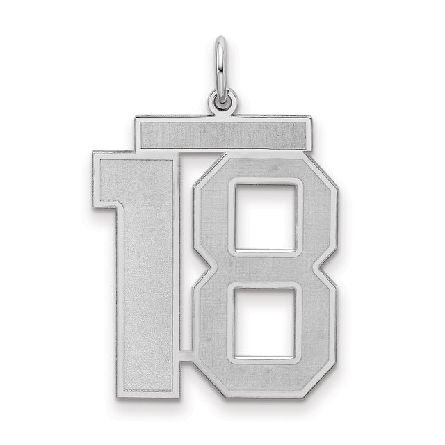 Sterling Silver Number 18 Pendant Charm, Bold Block Numerals, Satin Finish, Sports Jersey Style