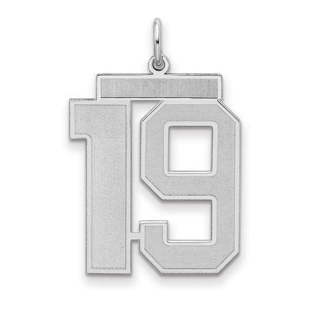 Sterling Silver Number 19 Pendant, Bold Block Varsity Style Unisex Sports Charm
