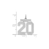 Sterling Silver Pendant Charm with Bold Number 20 in Polished Finish