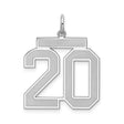 Sterling Silver Pendant Charm with Bold Number 20 in Polished Finish