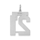 Sterling Silver Number 21 Pendant Charm, Brushed Satin Finish, Modern Font Design