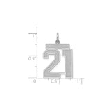 Sterling Silver Number 21 Pendant Charm, Brushed Satin Finish, Modern Font Design