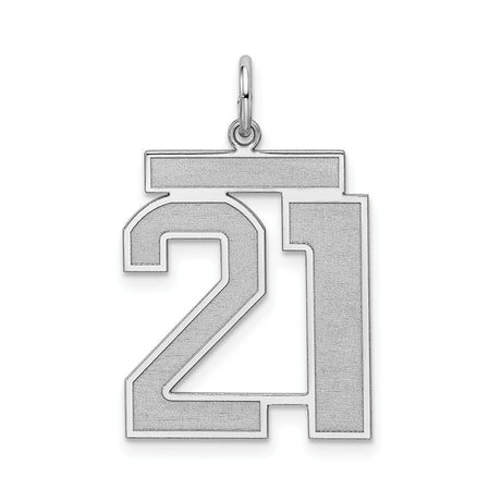Sterling Silver Number 21 Pendant Charm, Brushed Satin Finish, Modern Font Design