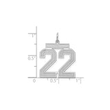 Large Satin Number 22 Charm Pendant in Real 925 Sterling Silver
