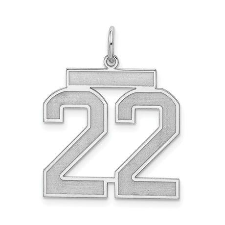 Large Satin Number 22 Charm Pendant in Real 925 Sterling Silver