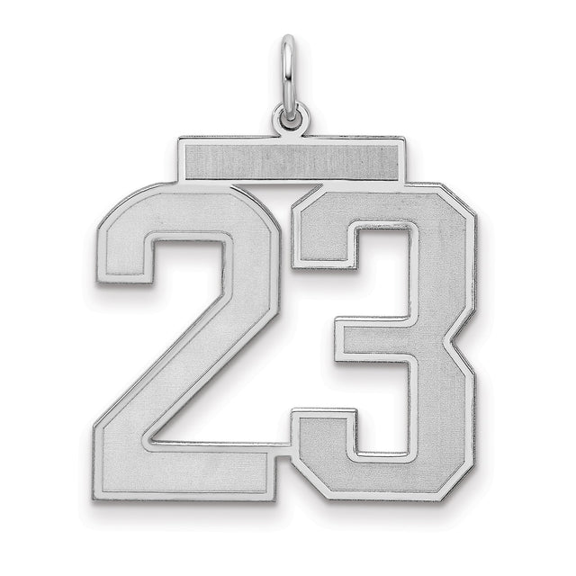 Large Satin Number 23 Charm Pendant in Real 925 Sterling Silver