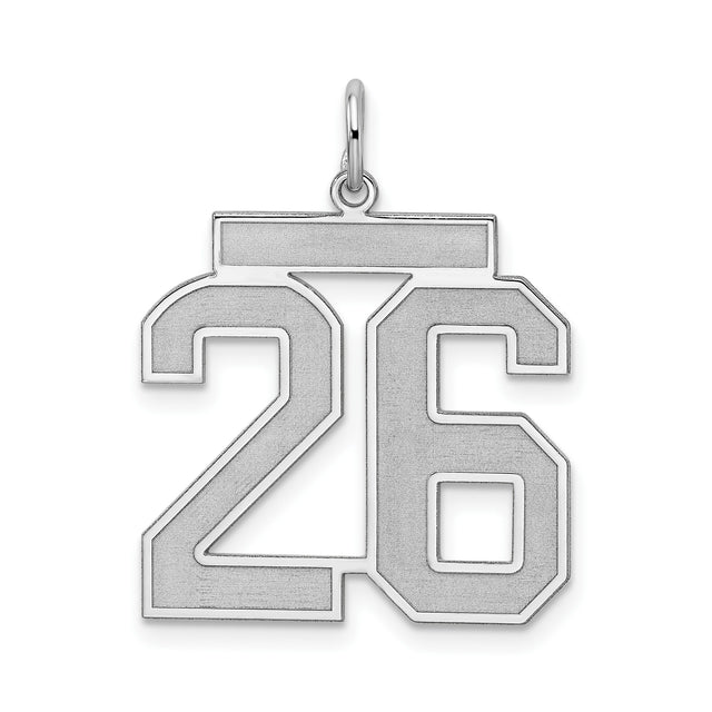 Sterling Silver Number 26 Pendant, Bold Varsity Font Sports Charm for Men or Women