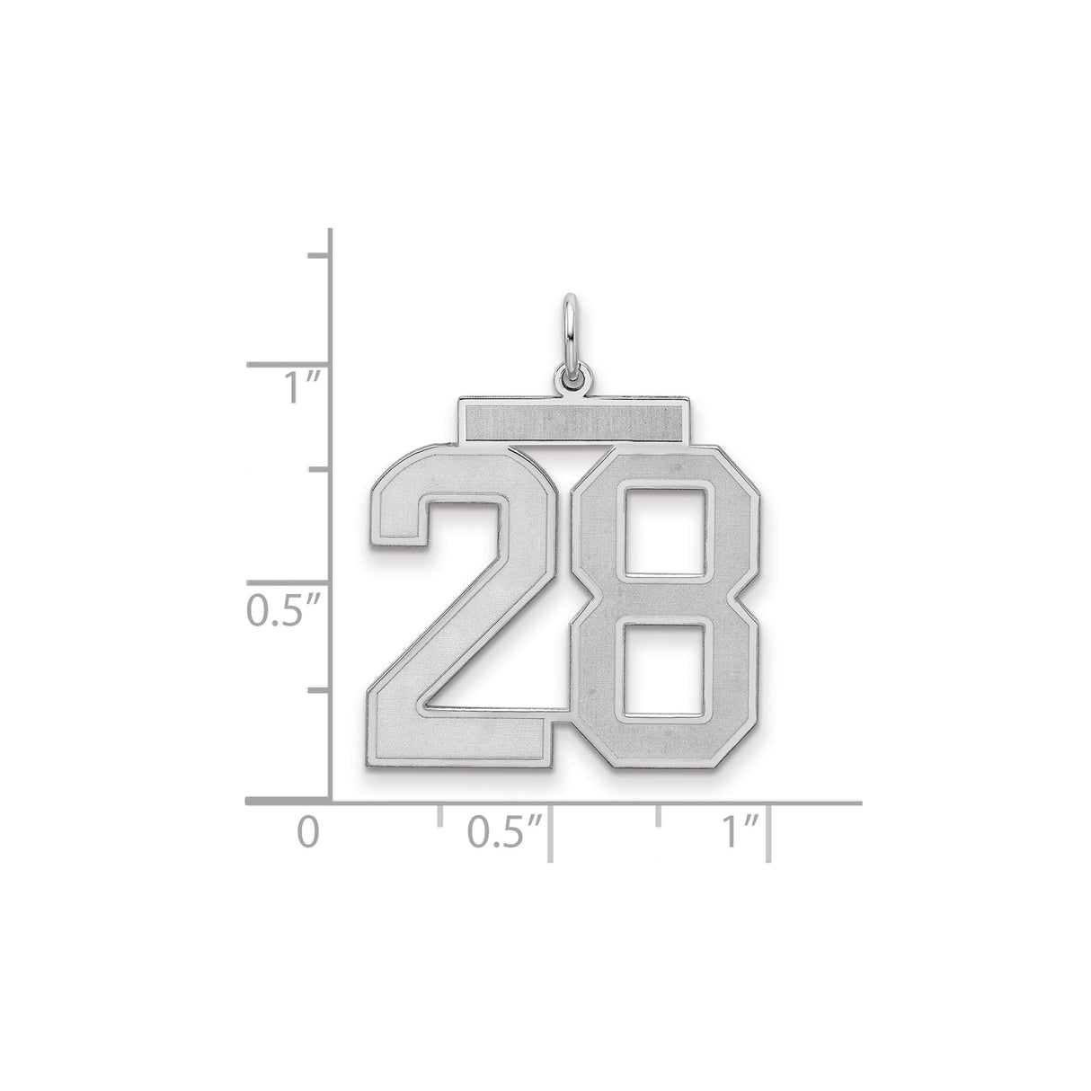 Large Satin Number 28 Charm Pendant in Real 925 Sterling Silver