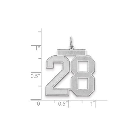 Large Satin Number 28 Charm Pendant in Real 925 Sterling Silver