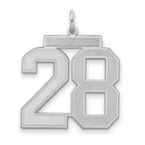 Large Satin Number 28 Charm Pendant in Real 925 Sterling Silver