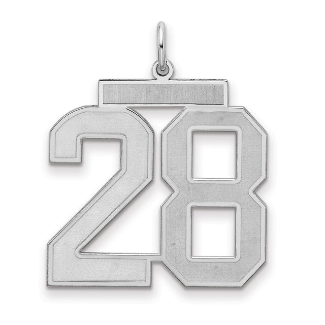 Large Satin Number 28 Charm Pendant in Real 925 Sterling Silver