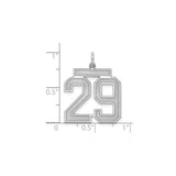 Large Satin Number 29 Charm Pendant in Real 925 Sterling Silver