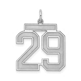 Large Satin Number 29 Charm Pendant in Real 925 Sterling Silver