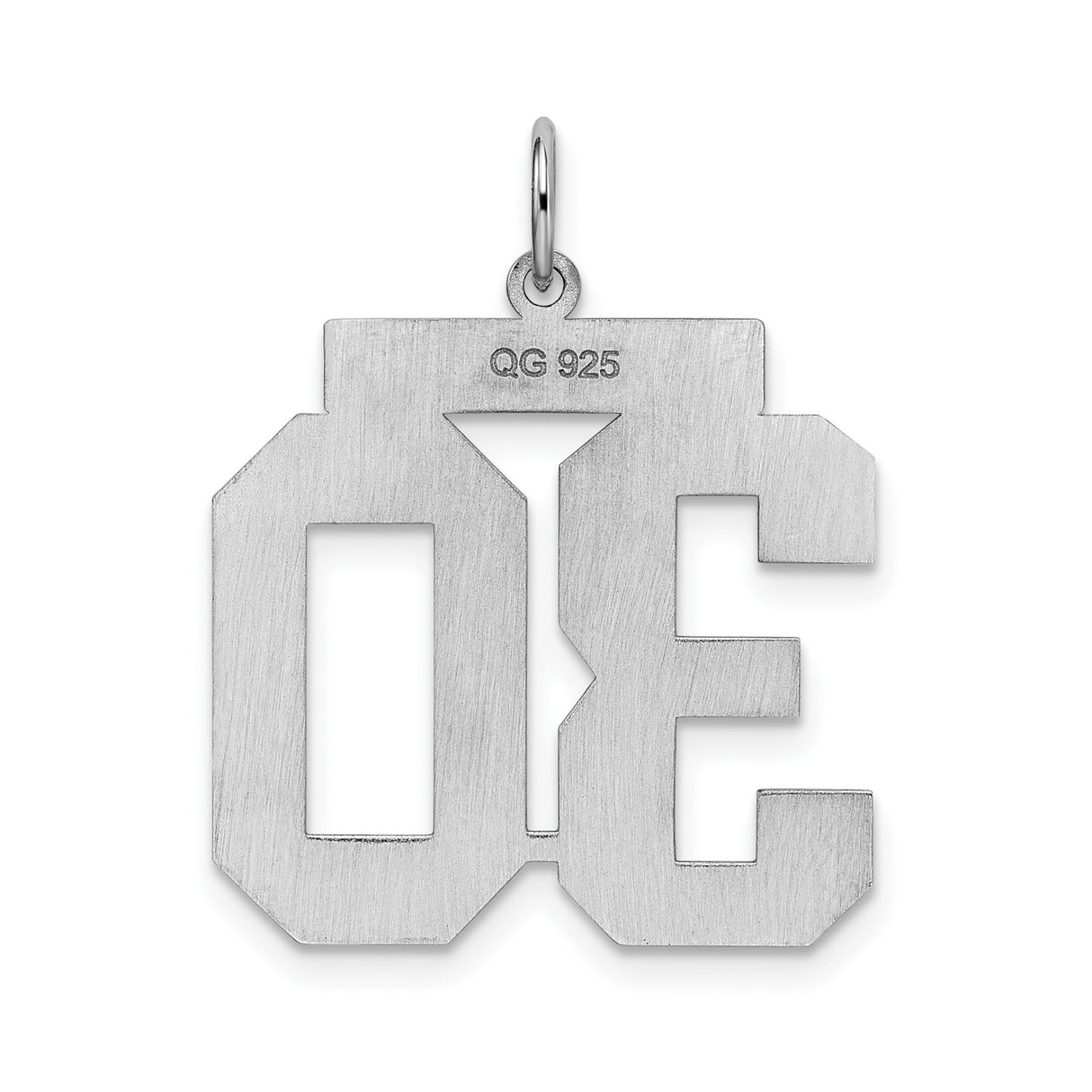 Sterling Silver Number 30 Pendant, Bold Varsity Style, Satin Finish, Unisex Sports Charm