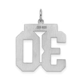 Sterling Silver Number 30 Pendant, Bold Varsity Style, Satin Finish, Unisex Sports Charm