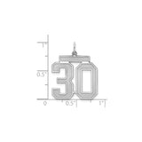 Sterling Silver Number 30 Pendant, Bold Varsity Style, Satin Finish, Unisex Sports Charm