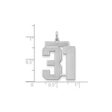 Large Satin Number 31 Charm Pendant in Real 925 Sterling Silver