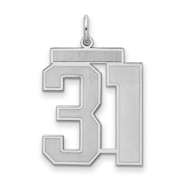 Large Satin Number 31 Charm Pendant in Real 925 Sterling Silver