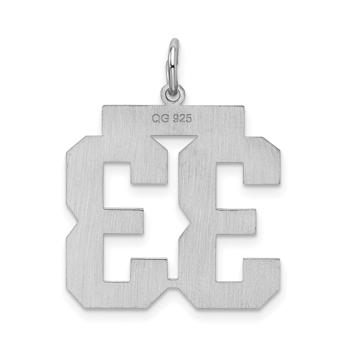 Large Satin Number 33 Charm Pendant in Real 925 Sterling Silver
