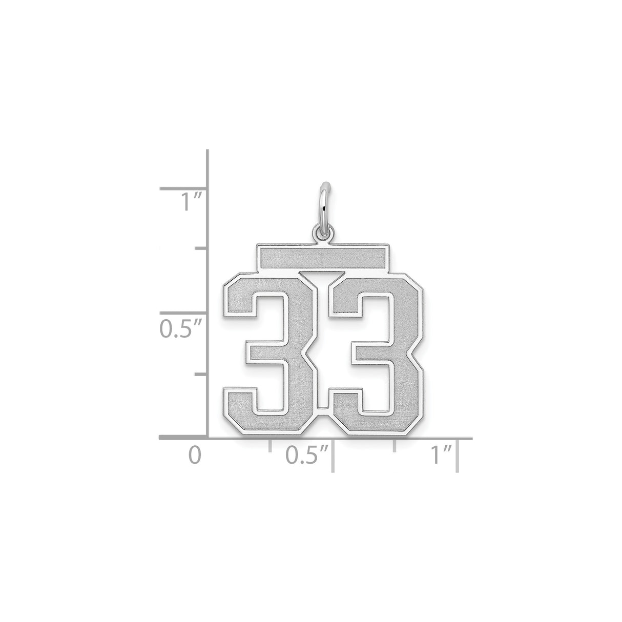 Large Satin Number 33 Charm Pendant in Real 925 Sterling Silver