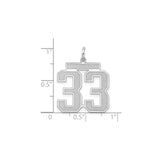 Large Satin Number 33 Charm Pendant in Real 925 Sterling Silver