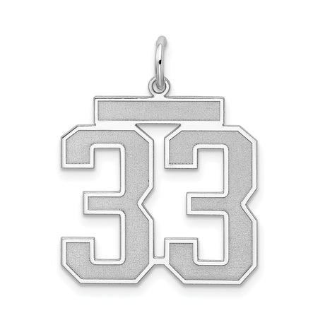 Large Satin Number 33 Charm Pendant in Real 925 Sterling Silver