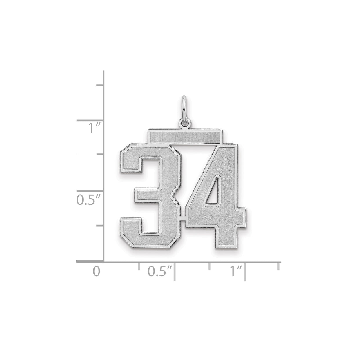 Sterling Silver Number 34 Pendant, Block Style Sports Charm with Matte Finish