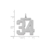 Sterling Silver Number 34 Pendant, Block Style Sports Charm with Matte Finish