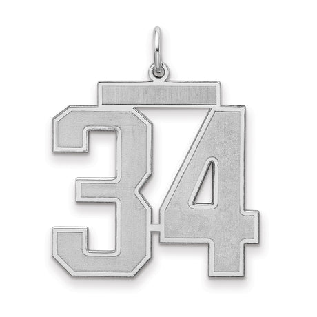 Sterling Silver Number 34 Pendant, Block Style Sports Charm with Matte Finish
