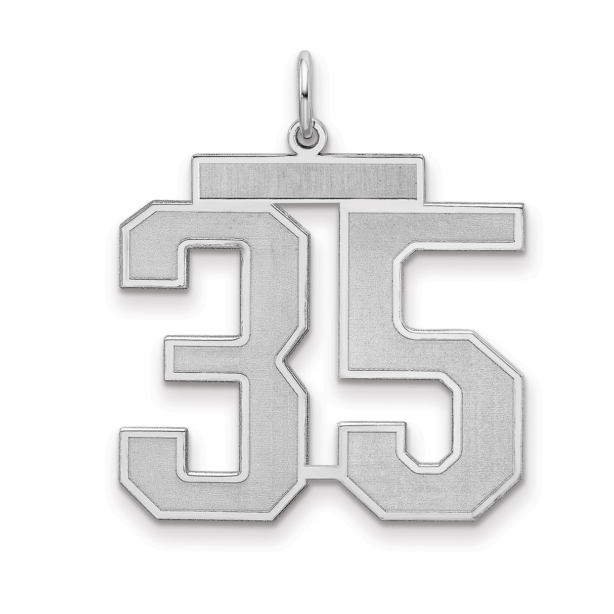 Sterling Silver Number 35 Pendant Charm with Sporty Block Design for Men or Women