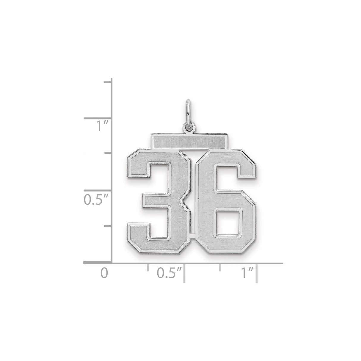 Large Satin Number 36 Charm Pendant in Real 925 Sterling Silver