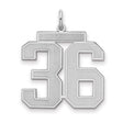 Large Satin Number 36 Charm Pendant in Real 925 Sterling Silver