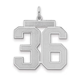 Large Satin Number 36 Charm Pendant in Real 925 Sterling Silver