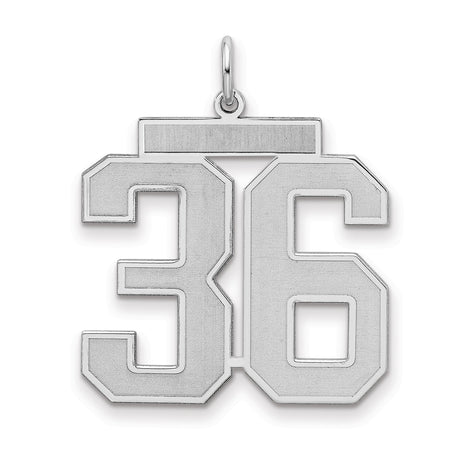 Large Satin Number 36 Charm Pendant in Real 925 Sterling Silver